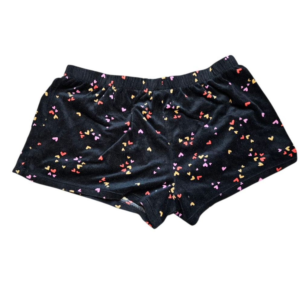 SO Medium Black and Pink Hearts Fleece Pajama Comfy Shorts - Picture 2 of 5